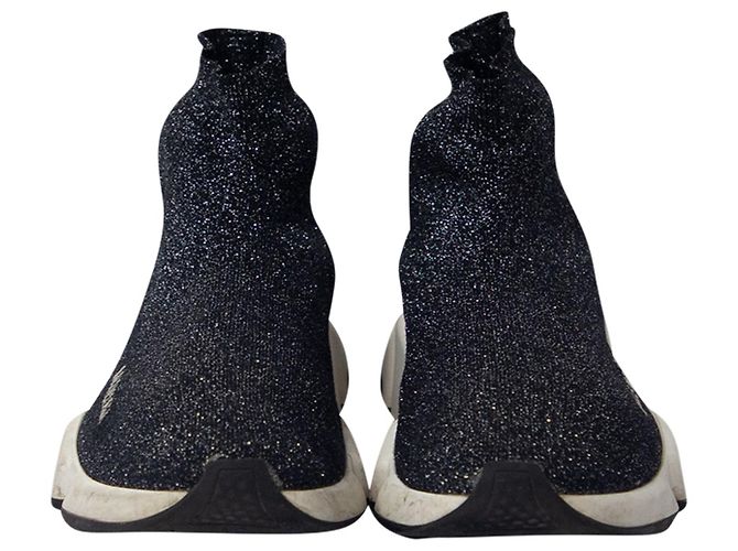 Balenciaga Glitter Speed Sneaker aus schwarzer Viskose - Ansicht 2