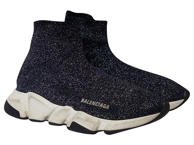 Balenciaga Glitter Speed Sneaker aus schwarzer Viskose - Ansicht 3