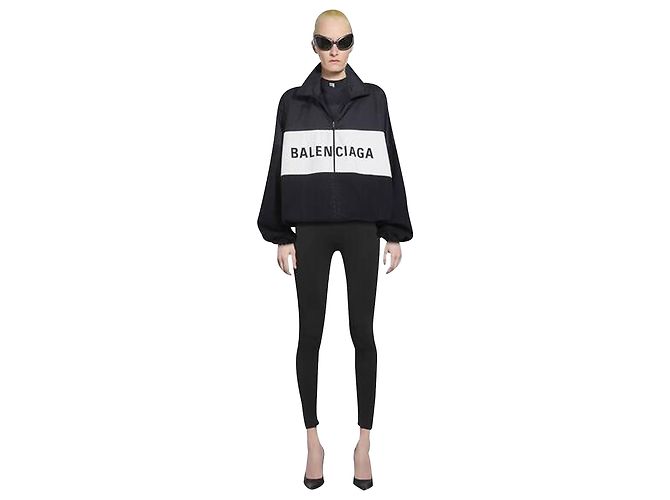 Giubbotto Balenciaga oversize con zip e logo in cotone nero - vista 7