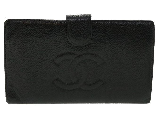 CHANEL COCO Mark Monedero Caviar Skin Black CC Auth ac991 Negro - vista 13