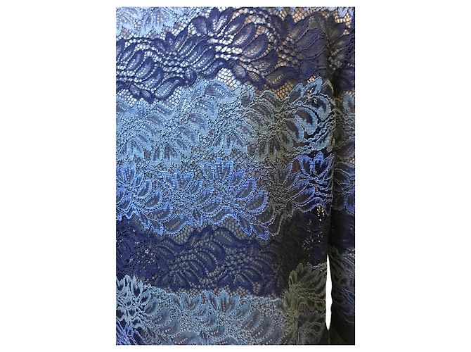 Autre Marque Blaue Spitzenbluse mit langen Ärmeln - Ansicht 3
