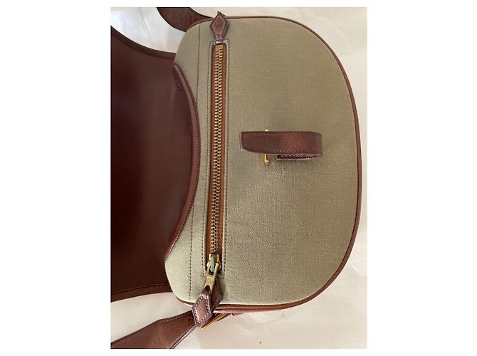 Balle de Golf Hermès Borsa per palline da golf in tela verde e pelle marrone Cachi - vista 10