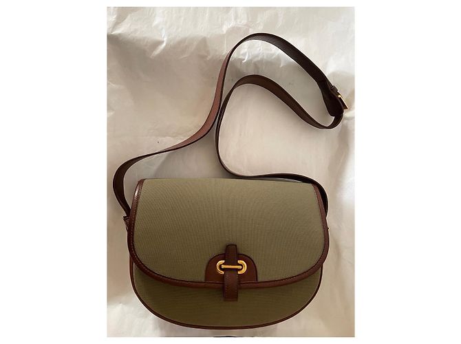 Balle de Golf Hermès Borsa per palline da golf in tela verde e pelle marrone Cachi - vista 2