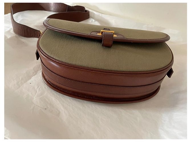 Balle de Golf Hermès Borsa per palline da golf in tela verde e pelle marrone Cachi - vista 3