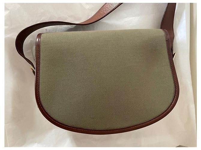 Balle de Golf Hermès Borsa per palline da golf in tela verde e pelle marrone Cachi - vista 4