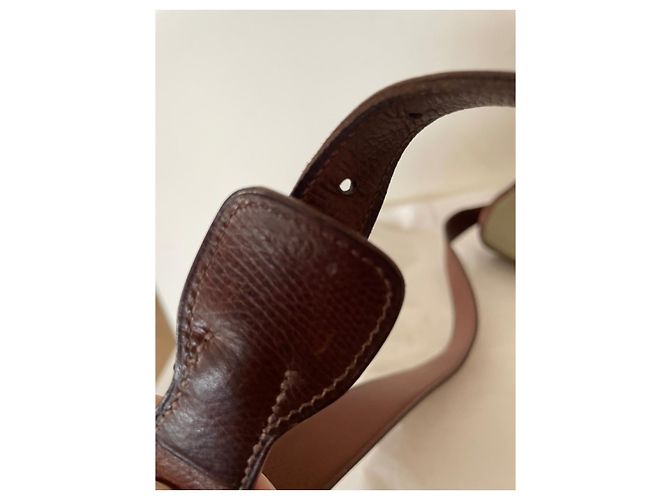 Balle de Golf Hermès Borsa per palline da golf in tela verde e pelle marrone Cachi - vista 6