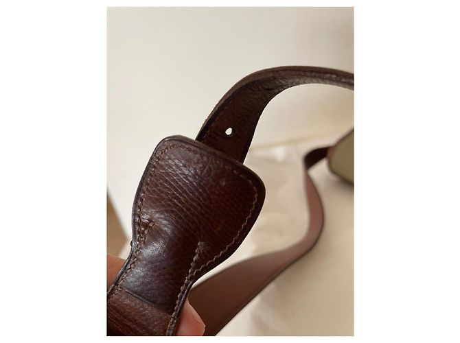 Balle de Golf Hermès Borsa per palline da golf in tela verde e pelle marrone Cachi - vista 7