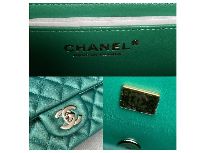 Timeless Chanel Mini borsa con patta in pelle di agnello verde iridescente - vista 9
