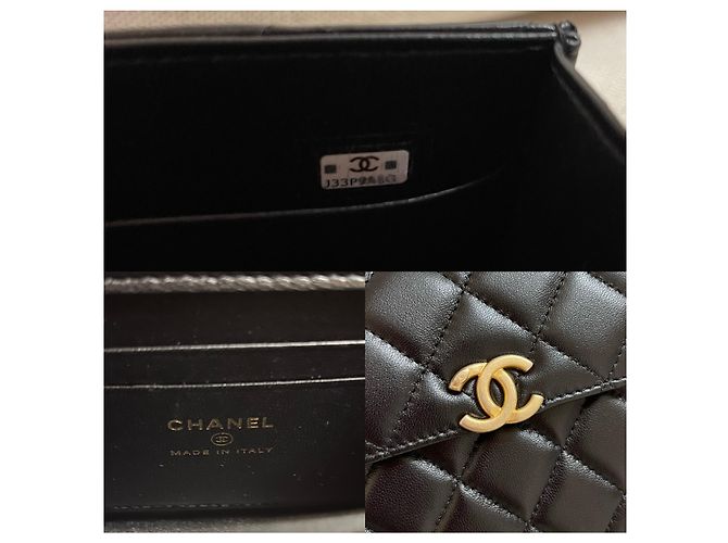 Chanel Pochette in pelle di agnello nera con patta con manico superiore Nero - vista 7