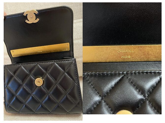 Chanel Pochette in pelle di agnello nera con patta con manico superiore Nero - vista 8