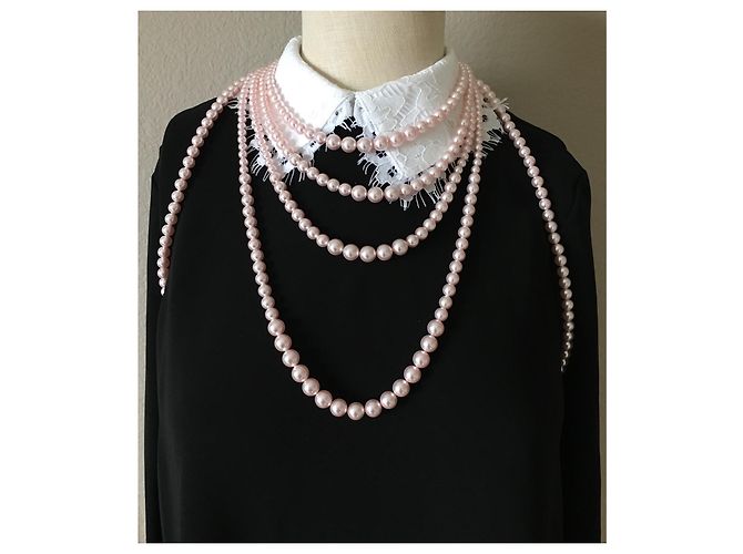 Chanel Collana corpo multistrato di perle rosa da passerella - vista 3