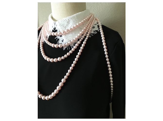 Chanel Collana corpo multistrato di perle rosa da passerella - vista 5