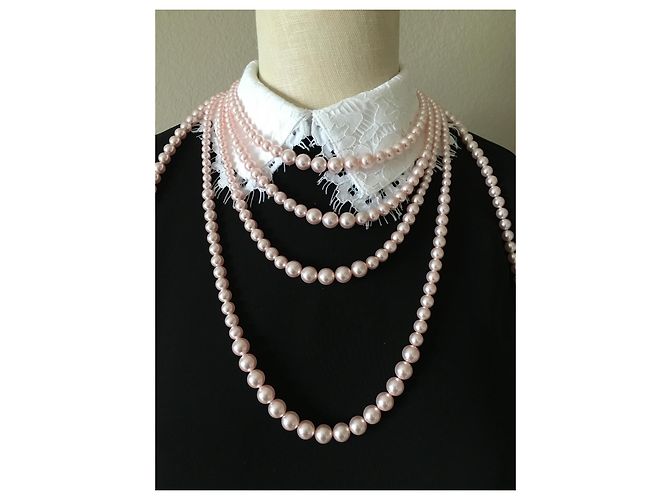 Chanel Collana corpo multistrato di perle rosa da passerella - vista 8