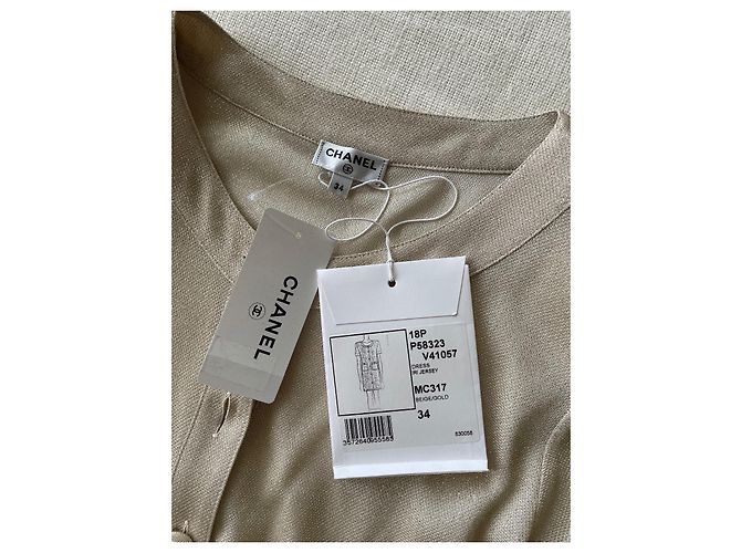Chanel Abito in jersey con bottoni frontali beige/oro D'oro - vista 10