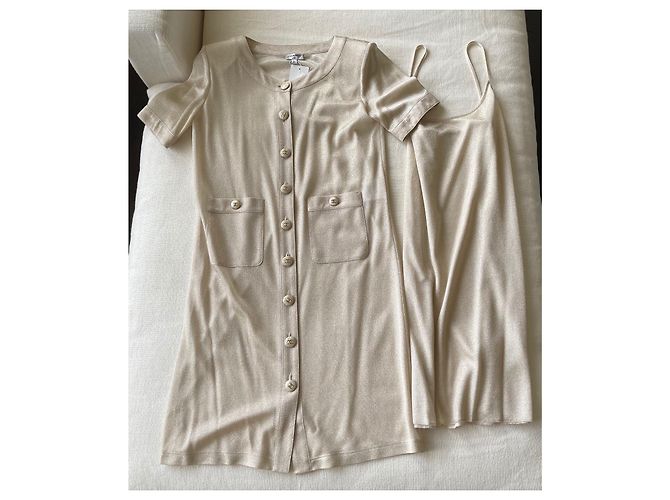 Chanel Abito in jersey con bottoni frontali beige/oro D'oro - vista 3