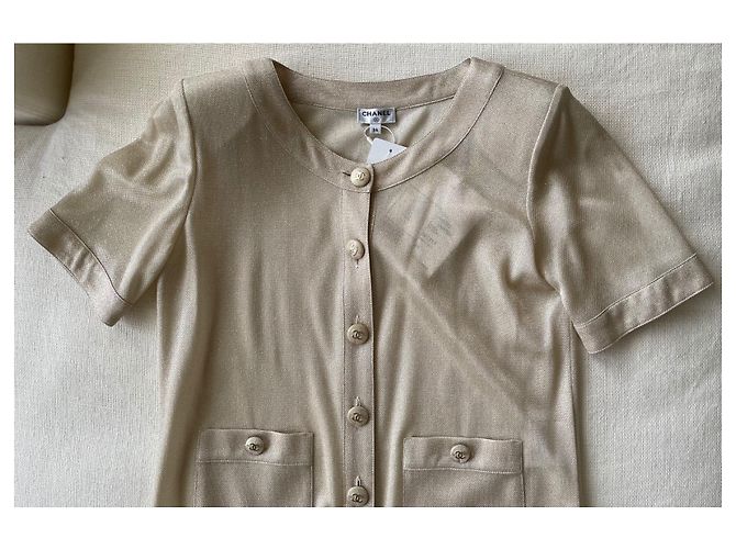 Chanel Abito in jersey con bottoni frontali beige/oro D'oro - vista 4
