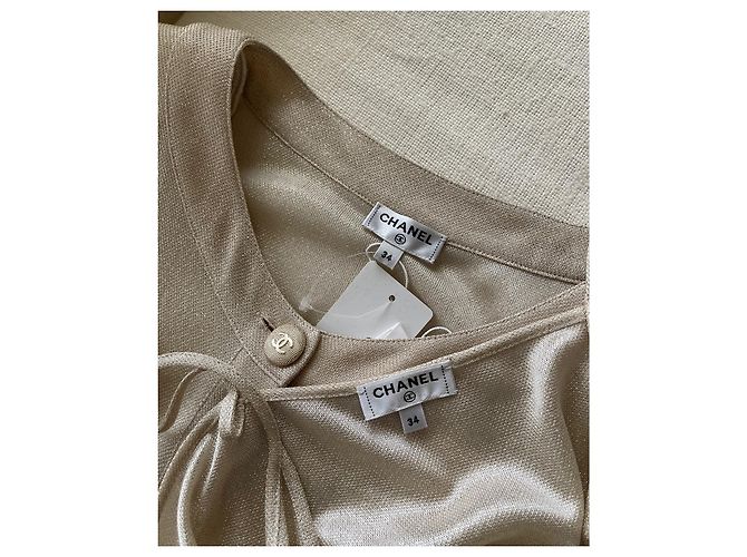 Chanel Abito in jersey con bottoni frontali beige/oro D'oro - vista 9