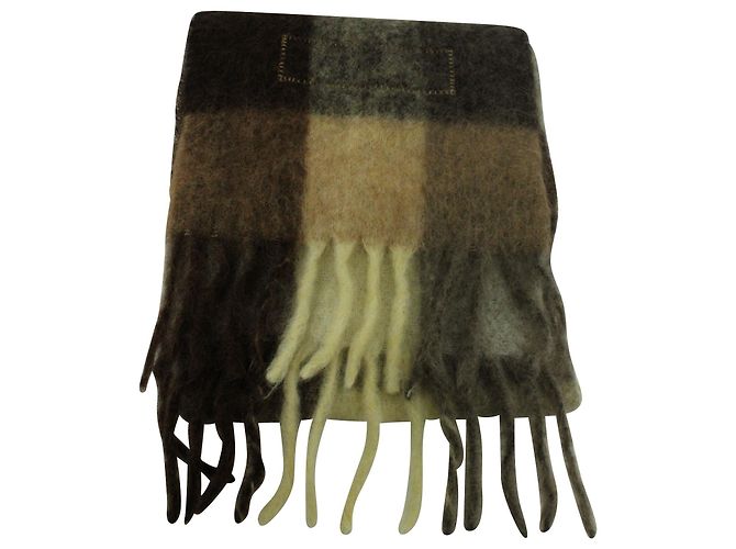 Acne Studios Checked Fringed Scarf in Brown Alpaca - view 2