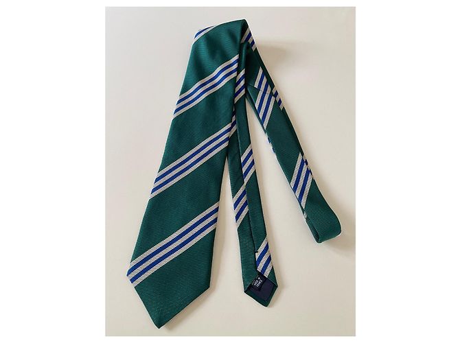 Autre Marque Cravatta Gilles de Prince in seta intrecciata - Nuovo Blu Crema Verde scuro - vista 2