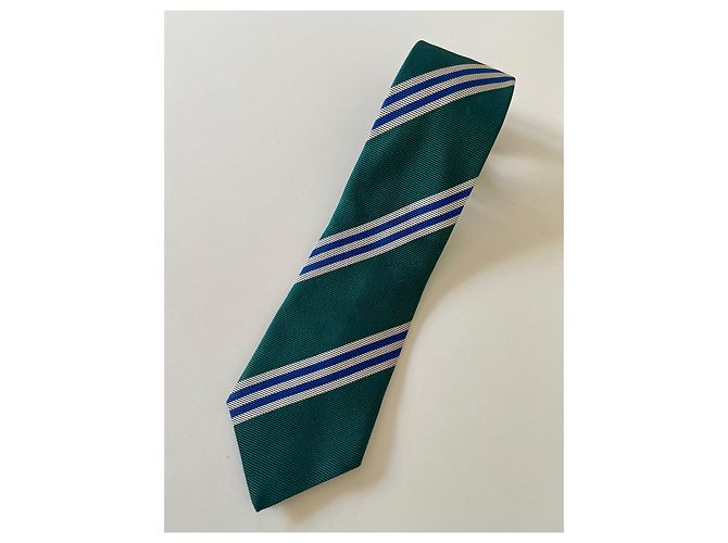 Autre Marque Cravatta Gilles de Prince in seta intrecciata - Nuovo Blu Crema Verde scuro - vista 3