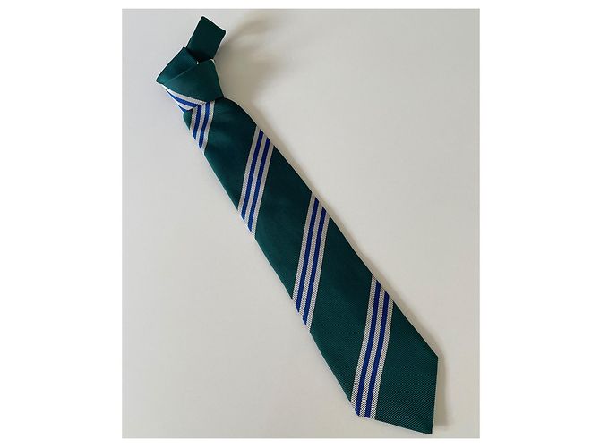 Autre Marque Cravatta Gilles de Prince in seta intrecciata - Nuovo Blu Crema Verde scuro - vista 4