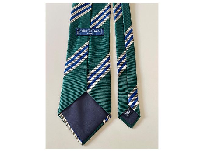 Autre Marque Cravatta Gilles de Prince in seta intrecciata - Nuovo Blu Crema Verde scuro - vista 5
