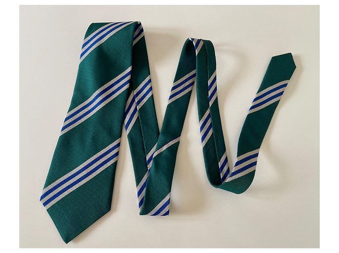 Autre Marque Cravatta Gilles de Prince in seta intrecciata - Nuovo Blu Crema Verde scuro - vista 6