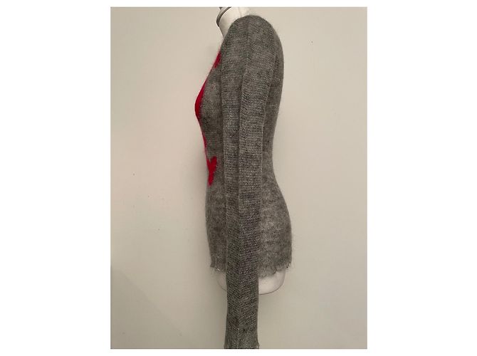 Suéter Alexander McQueen Vermelho e Cinza de Mohair e Lã - vista 5
