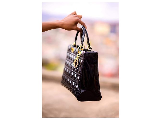 Borsa Christian Dior Lady Dior in pelle verniciata nera - vista 8