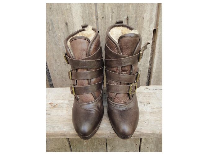 Botas de cano curto Maje em couro castanho escuro 37 - vista 4