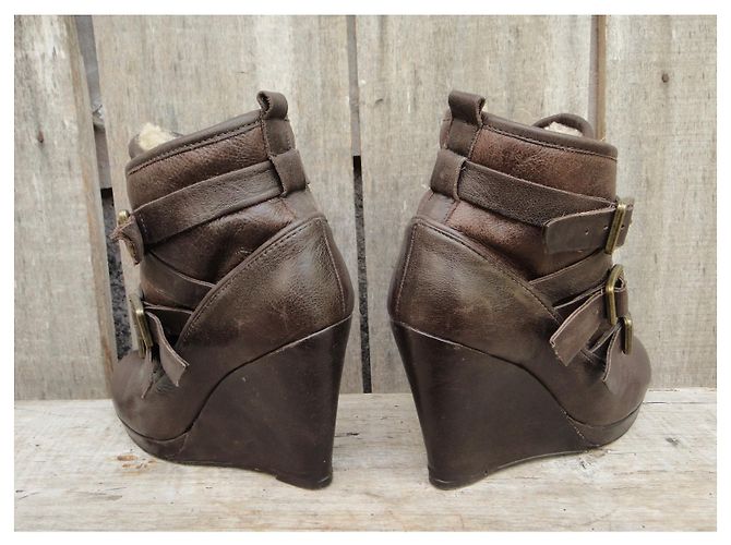 Botas de cano curto Maje em couro castanho escuro 37 - vista 5