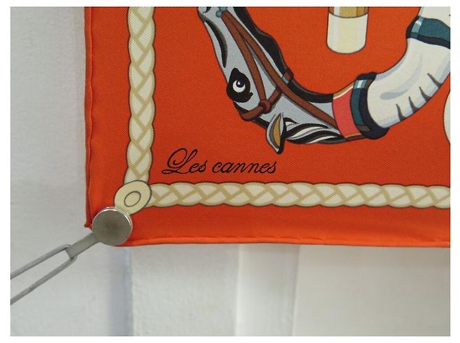 Hermès SCIARPA HERMES LES CANNES IN SETA QUADRATA ARANCIO 90 SCIARPA IN SETA CM + SCATOLA Arancione - vista 3