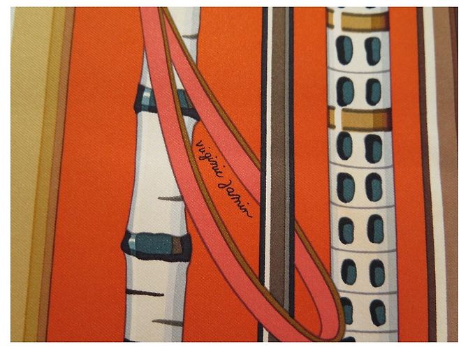 Hermès SCIARPA HERMES LES CANNES IN SETA QUADRATA ARANCIO 90 SCIARPA IN SETA CM + SCATOLA Arancione - vista 6