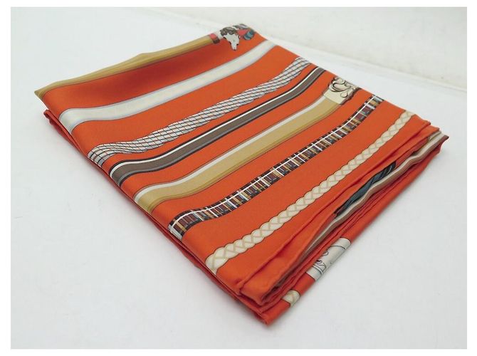 Hermès SCIARPA HERMES LES CANNES IN SETA QUADRATA ARANCIO 90 SCIARPA IN SETA CM + SCATOLA Arancione - vista 9