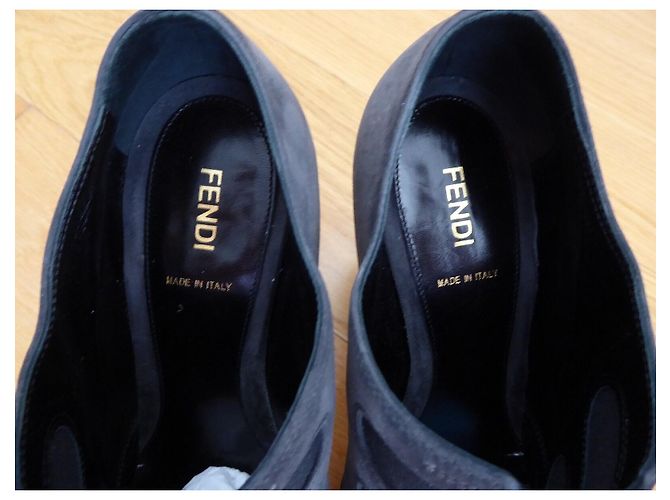 Fendi ankle boots from leather, suede with elastic inserts Black White Grey - view 10