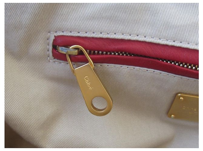 Borsa a mano Chloé Marcie grande in pelle martellata rosso scuro Bordò - vista 13