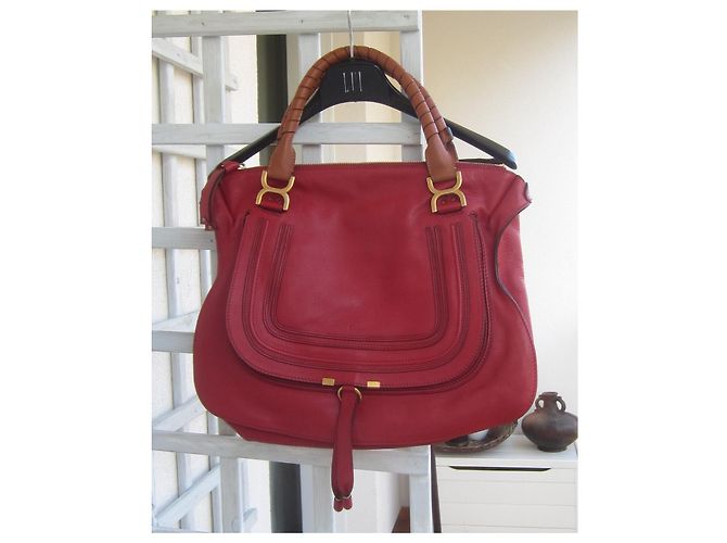 Borsa a mano Chloé Marcie grande in pelle martellata rosso scuro Bordò - vista 15