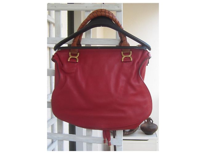 Borsa a mano Chloé Marcie grande in pelle martellata rosso scuro Bordò - vista 16