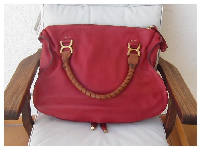 Borsa a mano Chloé Marcie grande in pelle martellata rosso scuro Bordò - vista 2
