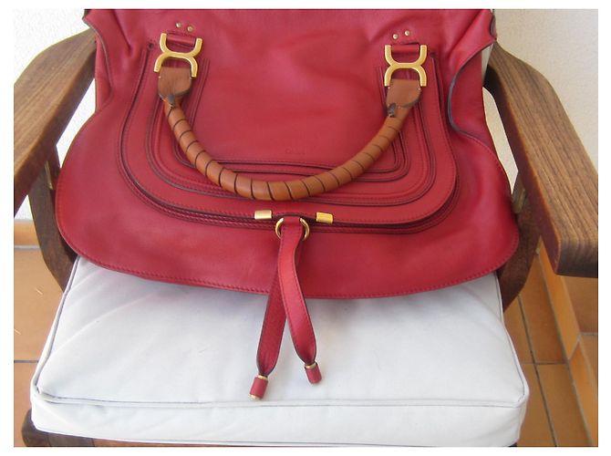Borsa a mano Chloé Marcie grande in pelle martellata rosso scuro Bordò - vista 3