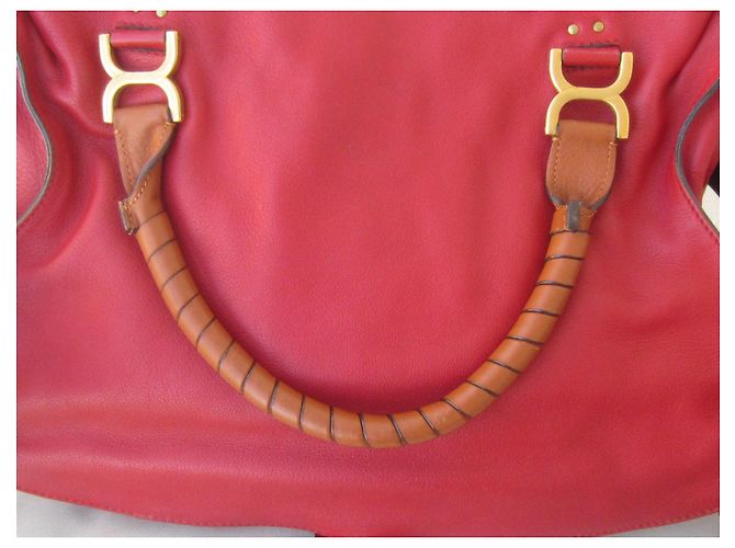 Borsa a mano Chloé Marcie grande in pelle martellata rosso scuro Bordò - vista 5