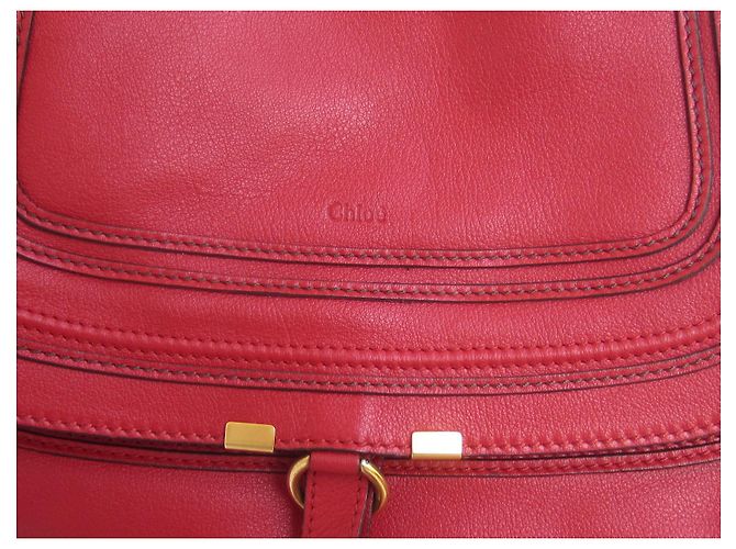 Borsa a mano Chloé Marcie grande in pelle martellata rosso scuro Bordò - vista 6