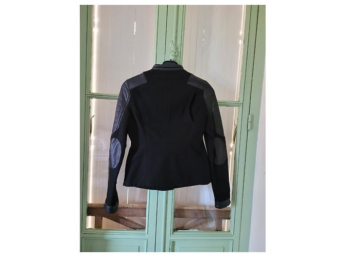 Giacca Karl Lagerfeld Boulson nera in lana e pelle - vista 2