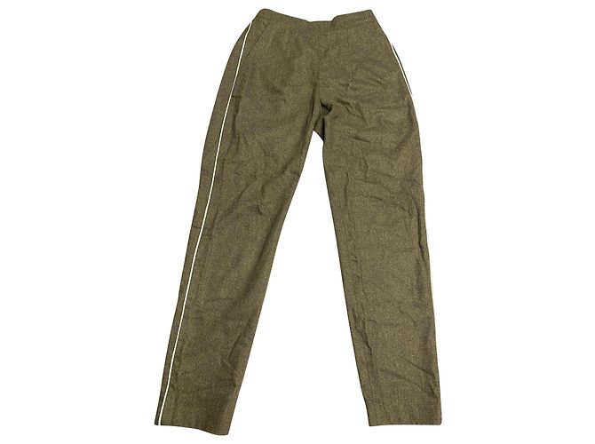 Calça Fendi Tailored com faixa lateral em lã virgem verde - vista 3