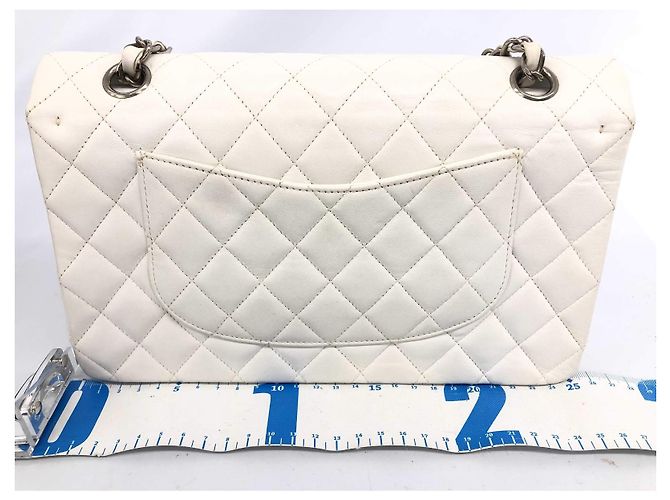 Timeless Borsa Chanel Lined Flap bianca in agnello Bianco Silver hardware - vista 2