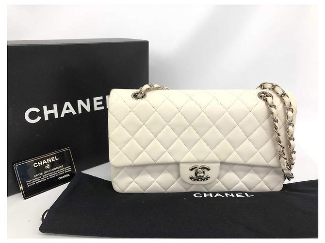 Timeless Borsa Chanel Lined Flap bianca in agnello Bianco Silver hardware - vista 3
