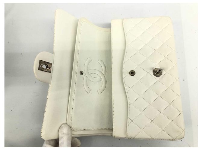 Timeless Borsa Chanel Lined Flap bianca in agnello Bianco Silver hardware - vista 7