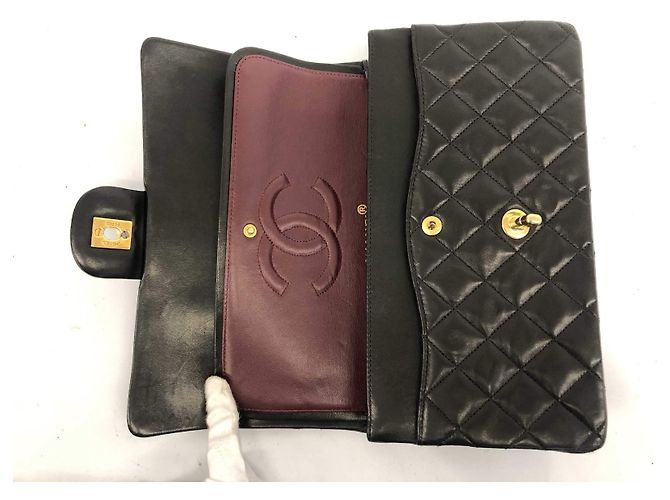 Timeless Borsa Chanel Lined Flap Nera in Pelle d'Agnello con Hardware Oro Nero Gold hardware - vista 5