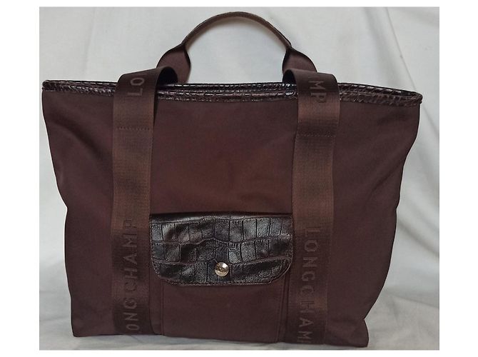 Longchamp Canvas Tragetasche mit Krokodilleder Optik Dunkelbraun - Ansicht 12