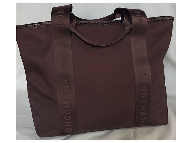 Longchamp Canvas Tragetasche mit Krokodilleder Optik Dunkelbraun - Ansicht 2